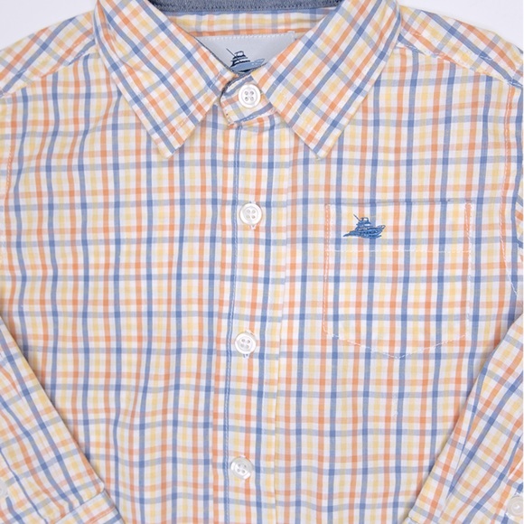South Bound Boys Button Down Orange/Blue Plaid - Picture 2 of 2